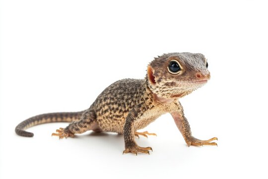 Adorable baby lizard on white background
