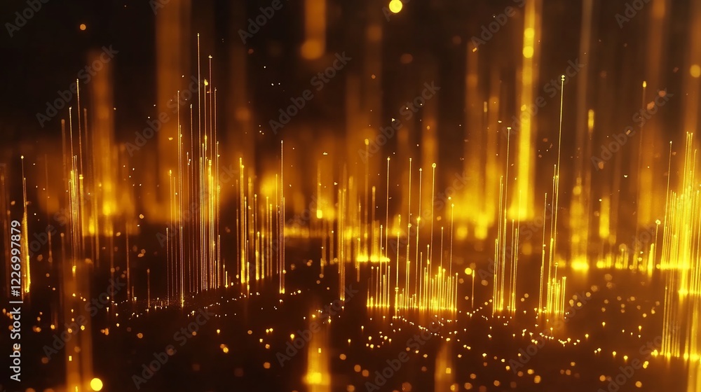 Poster abstract golden lines and particles floating on a dark background creating a digital feeling