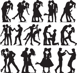 Fototapeta premium set of couple silhouette dancing 