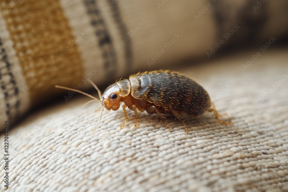 Poster close-up view of a cockroach on textured fabric highlighting its detailed features and natural habit