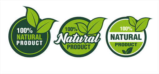 Natural product sticker label sign icon, element for food, beverage, and health product packaging.