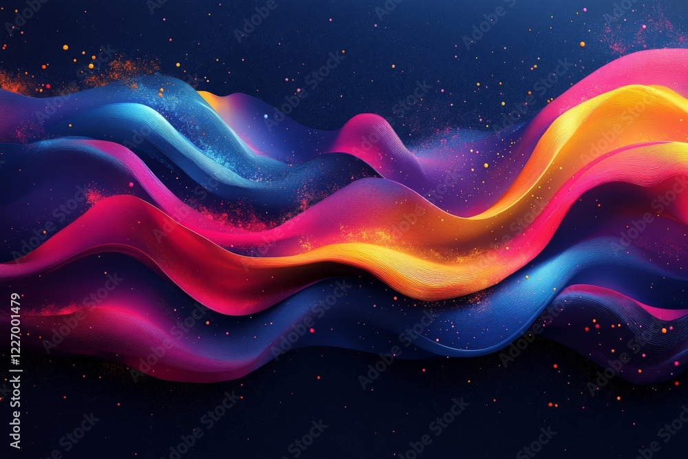 Aufkleber Colorful waves of vivid light flow gracefully in a dynamic abstract design set against a dark background