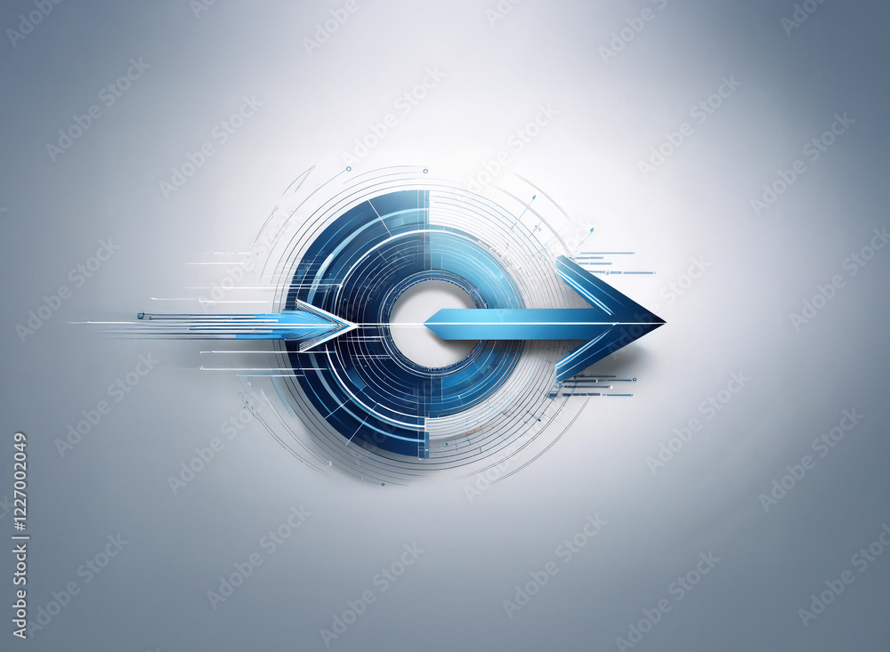 Aufkleber abstract illustration of a glowing blue arrow piercing a circular technological interface, symbolizi