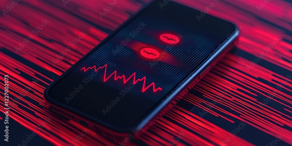 Aufkleber spam call phone security concept. smartphone displaying a heartbeat monitor with red graphics.