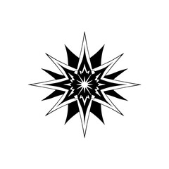 Geometric Star: Black and White Abstract Mandala Design. Perfect for digital art, graphic design projects, and creative backgrounds.