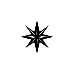 Eight-Pointed Star: Geometric Black and White Minimalist Design. Perfect as a logo, icon, or graphic element.  Simple, sharp lines create a striking symbol of symmetry and abstract art.