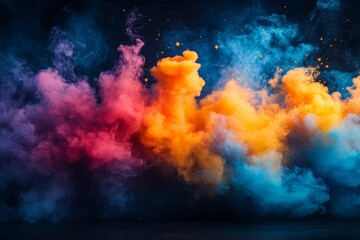Colorful smoke swirls create an artistic display in vibrant hues during nighttime