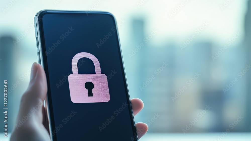 Poster spam call phone security concept. smartphone displaying a lock symbol, indicating security and priva