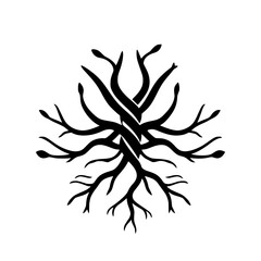 Abstract Tree Roots: Black and White Botanical Illustration, Nature Graphic Design, Minimalist Line Art, Geometric Pattern, Decorative Symbol