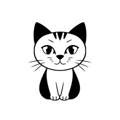 Adorable Black and White Cat Illustration - Cute Kitten Cartoon Graphic