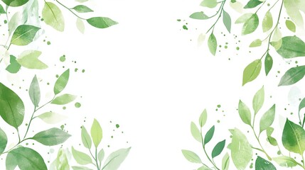 Banner featuring a clean white background with scattered green leaves and a central text space. picture