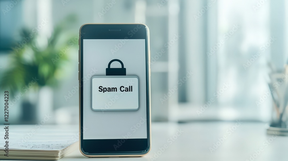 Aufkleber spam call phone security concept. smartphone displaying a spam call alert on the screen.