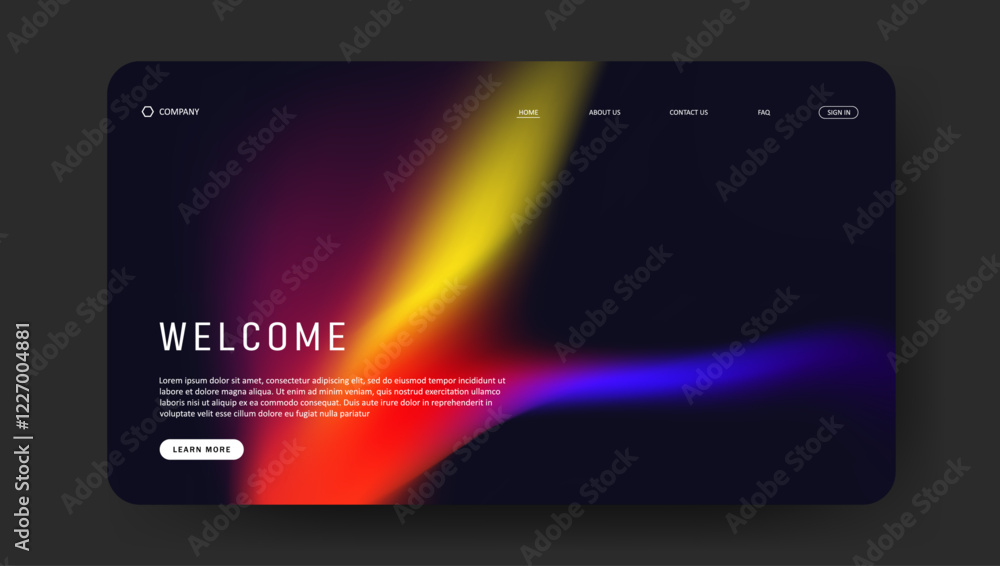 Poster abstract wave futuristic design of landing page. fluid gradient dark concept website design