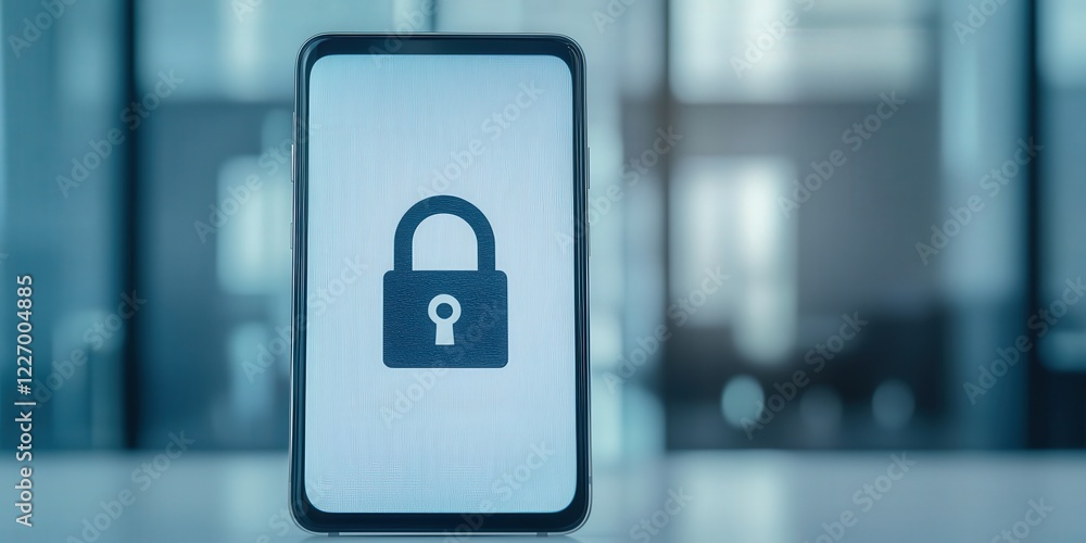 Poster spam call phone security concept. locked phone screen with a padlock symbol representing security.