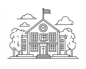 Fototapeta premium A Simple Line Drawing Of A School Building