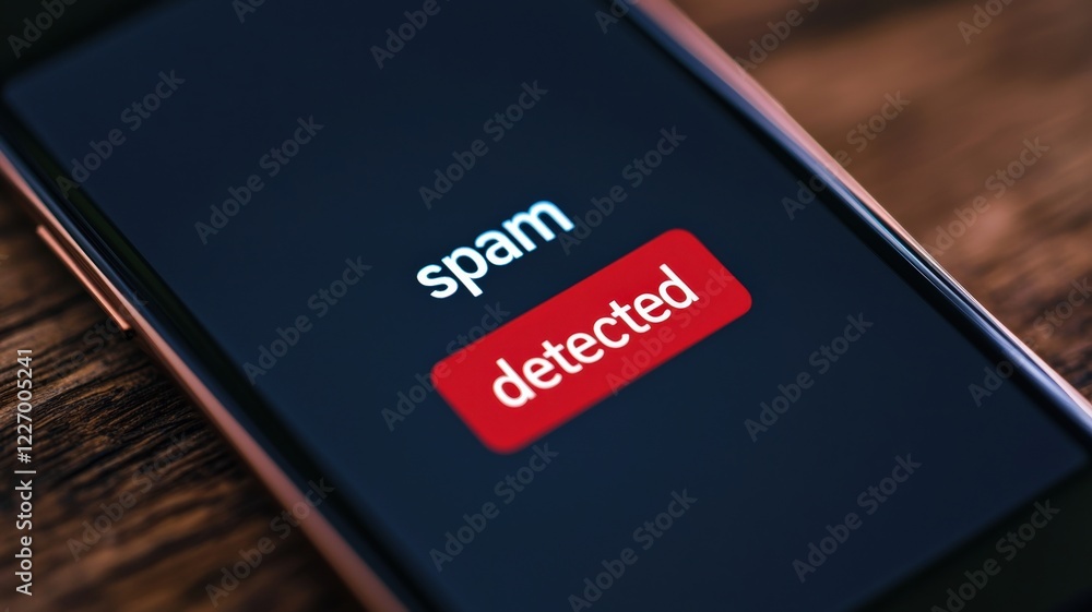 Aufkleber spam call phone security concept. spam notification displayed on a smartphone screen.