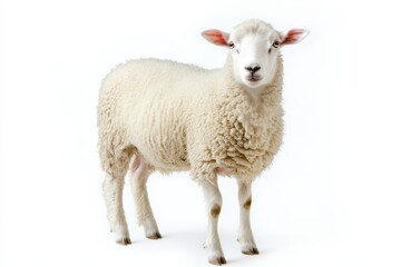Fototapeta premium Fluffy sheep against white background