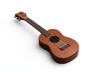 Brown ukulele on clean white background showcasing musical instrument for photography or design...