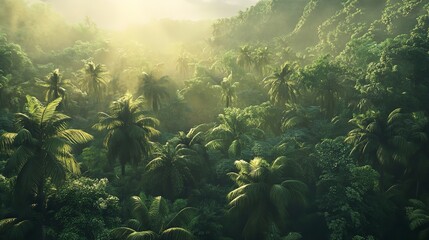 Aerial View Flying Closely Over a Diverse Tropical Forest with Vibrant Flora