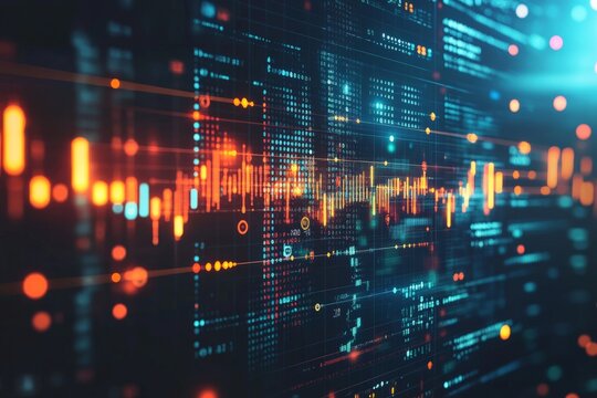 Colorful data visualization showcasing digital information flow in a futuristic setting