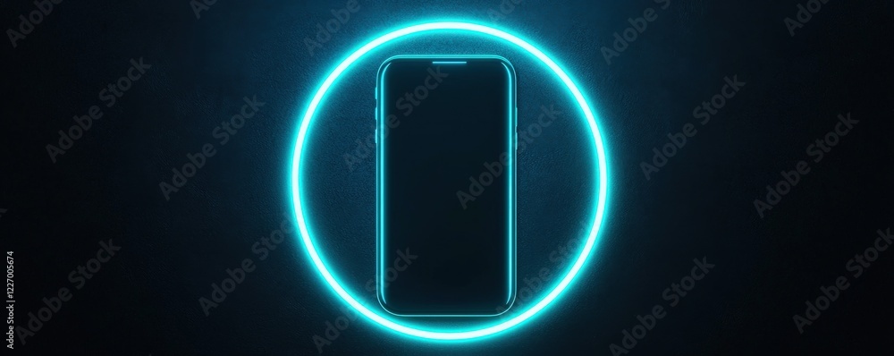 Aufkleber spam call phone security concept. futuristic smartphone with glowing circular frame in dark backgrou