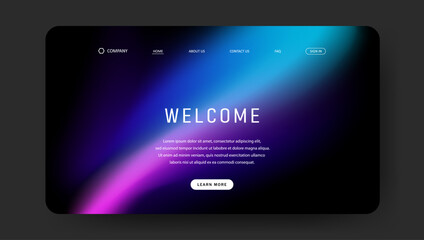 Obraz premium Abstract wave futuristic design of landing page. fluid gradient dark concept website design 