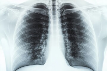 Chest X-ray revealing respiratory health with clear view of lungs and ribs taken in a medical setting during daylight hours