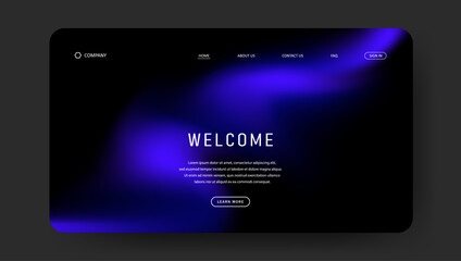 Abstract wave futuristic design of landing page. fluid gradient dark concept website design	