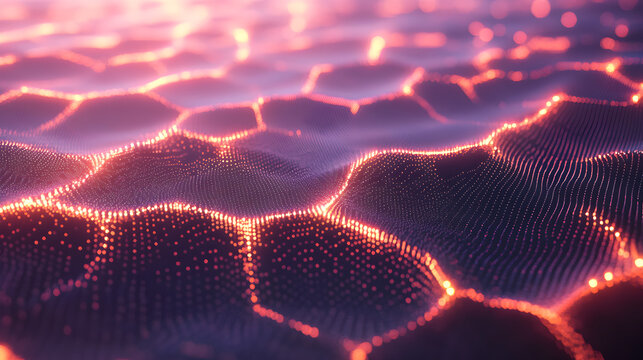 technological background featuring hexagonal patterns, data nodes, and pulsating lines of energy, representing blockchain technology, quantum computing, and futuristic cybersecurity 