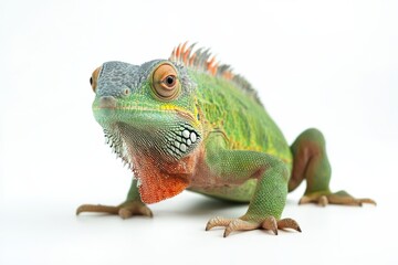 Obraz premium Vibrant Green Lizard on White Background