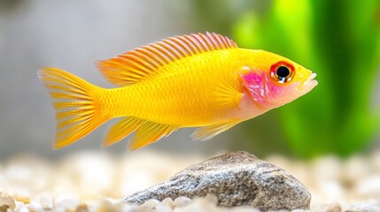 Vibrant Yellow Freshwater Fish Swimming in Clear Aquatic Habitat