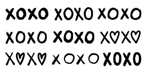 Greeting lettering hugs and kisses letter hand drawn grunge graffiti phrase. Ink pastel charcoal collection. 