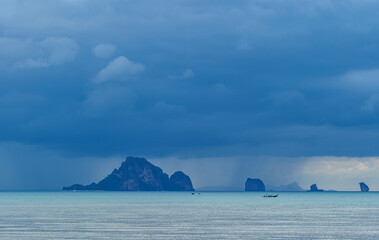 Hong island lagoon in Thailand, Krabi province, cloudy stormy day