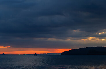 Sunset on Ao Nang beach in Krabi Thailand