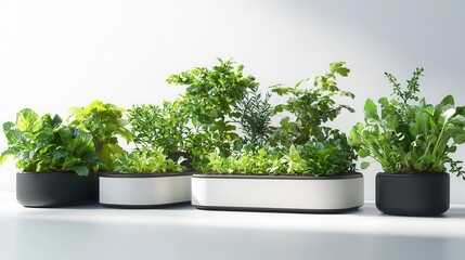 Fototapeta premium Minimalist 3D Rooftop Garden Illustration with Sustainable Planters and Green Plants