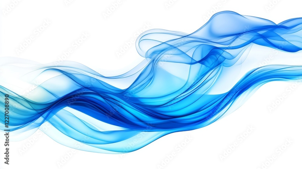 Poster vivid blue wave flow on white background an abstract representation of fluid dynamics