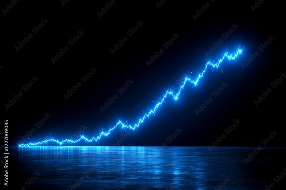 Poster Graph trends indicating significant upward movement in data with glowing effects at night
