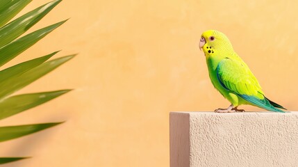 Colorful Parrot Perched Against Warm Background with Green Leaves