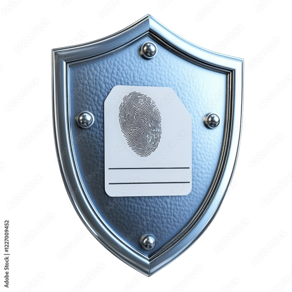 Poster isolated metallic shield with fingerprint security