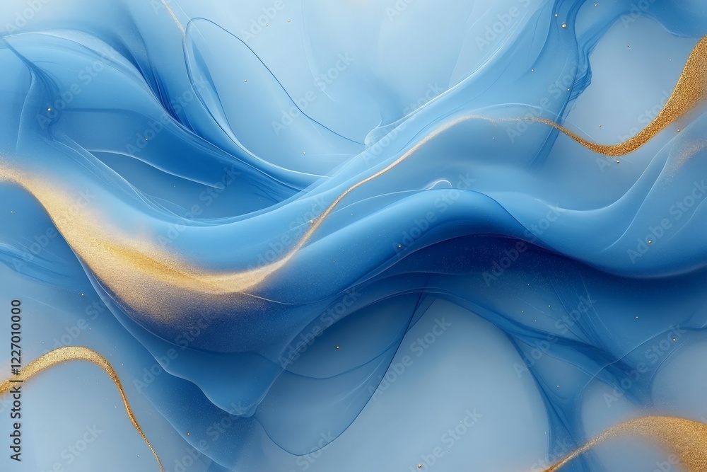 Leinwandbilder Abstract blue and gold wave pattern with flowing textures and soft gradients creating a serene and artistic atmosphere