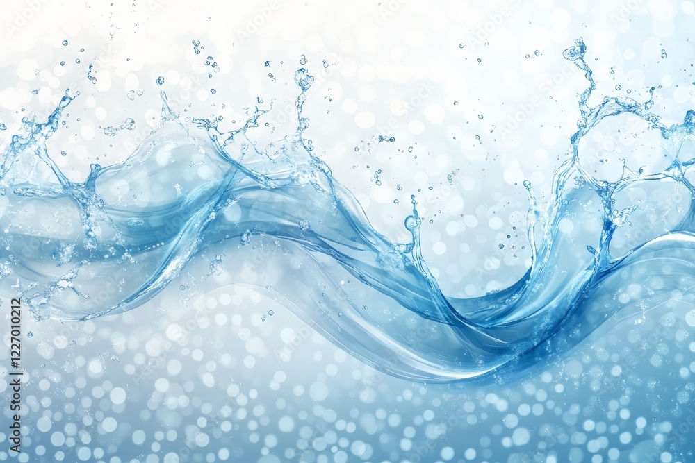 Poster Flowing water creates dynamic patterns with splashes and bubbles in a bright, serene environment, showcasing nature's beauty