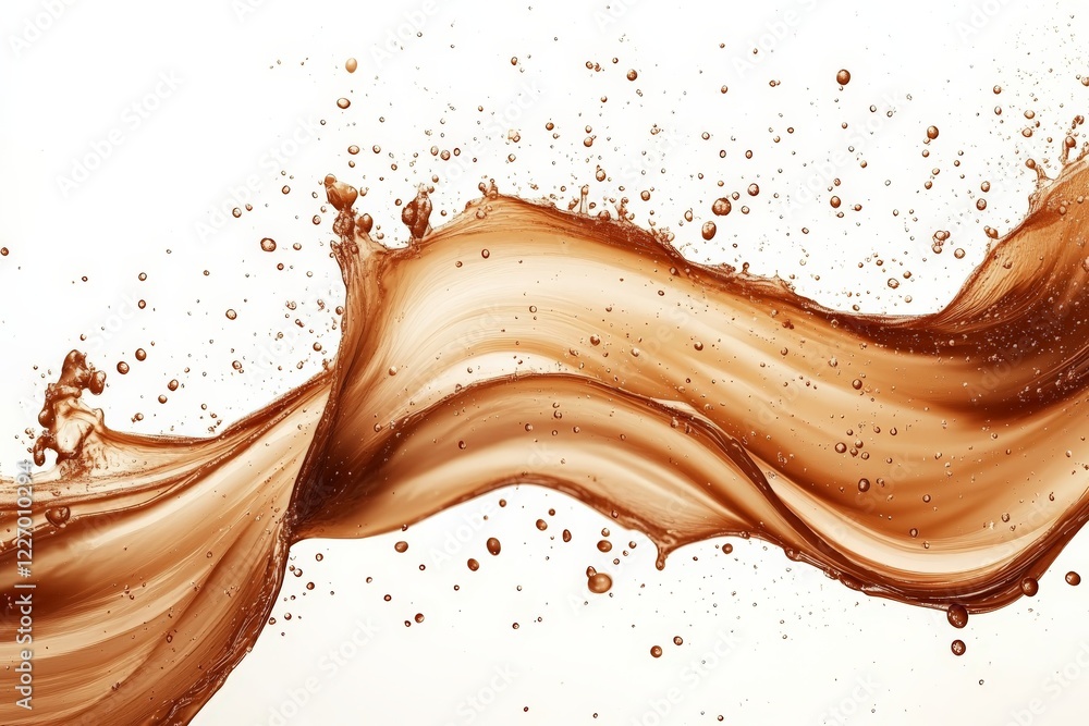 Aufkleber liquid chocolate flowing gracefully, creating dynamic splashes and waves against a white backdrop
