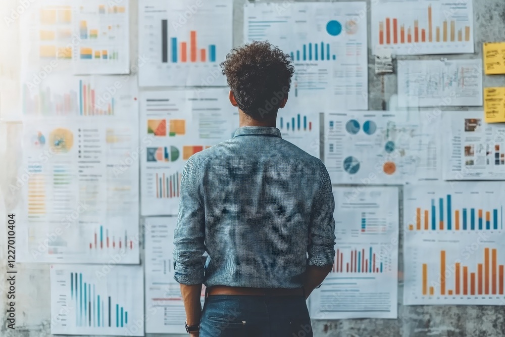 Aufkleber Analyzing performance metrics and business graphs in a modern workspace setting