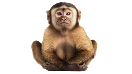 Isolated Cute Brown Monkey Sitting Upright with Crossed Arms