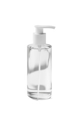 Isolated Clear Glass Dispenser Bottle with Simple White Pump