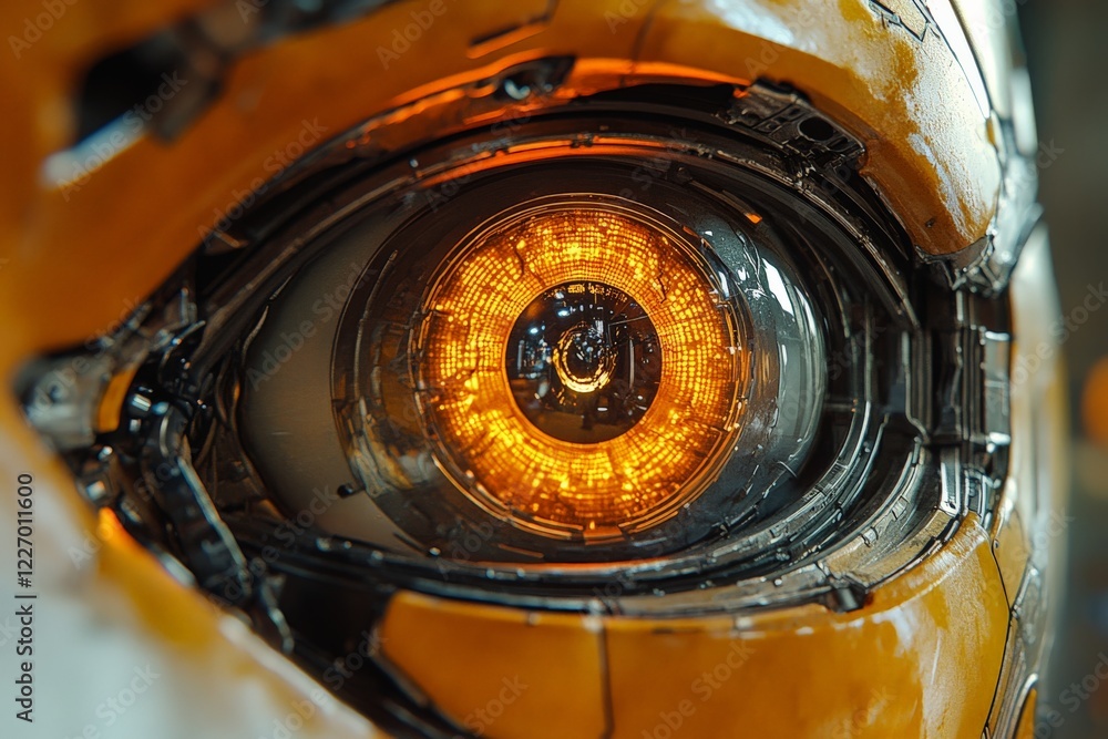 Aufkleber Close-up view of an intricate robotic eye showcasing advanced technology and design elements
