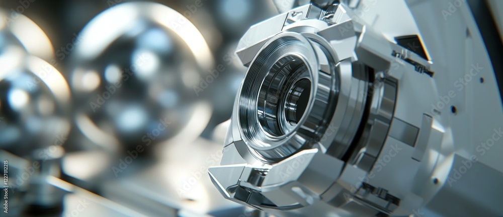 Poster high tech precision mechanical component showcasing metallic textures and intricate designs ideal fo