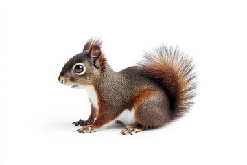 Fototapeta premium Adorable young squirrel poses on white background.