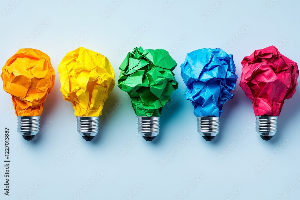 Aufkleber colorful crumpled paper light bulbs arranged in a creative display on a light background