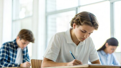 "An Indian student attending an online class on a laptop at home, sitting at a desk with study materials. The student appears engaged in the lesson, with a notebook and pen on the table.